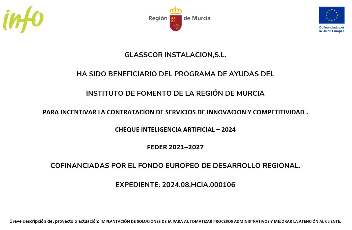Proyecto de Inteligencia Artificial — GLASSCOR INSTALACION, SL — cofinanciado FEDER