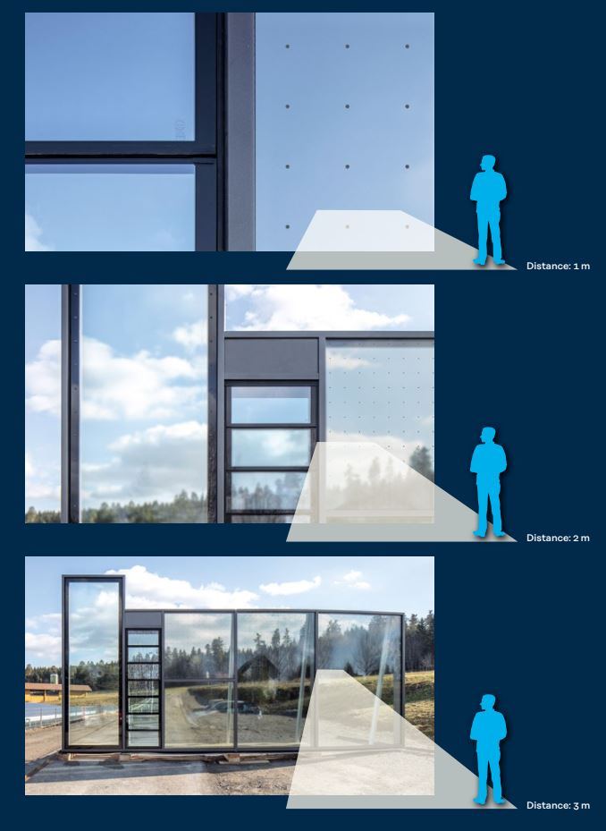 BirdSecure® Pro 90/6 (izquierda) vs BirdSecure® Pro 90/3 (derecha) — comparativa visual del patrón sobre vidrio para pistas de pádel